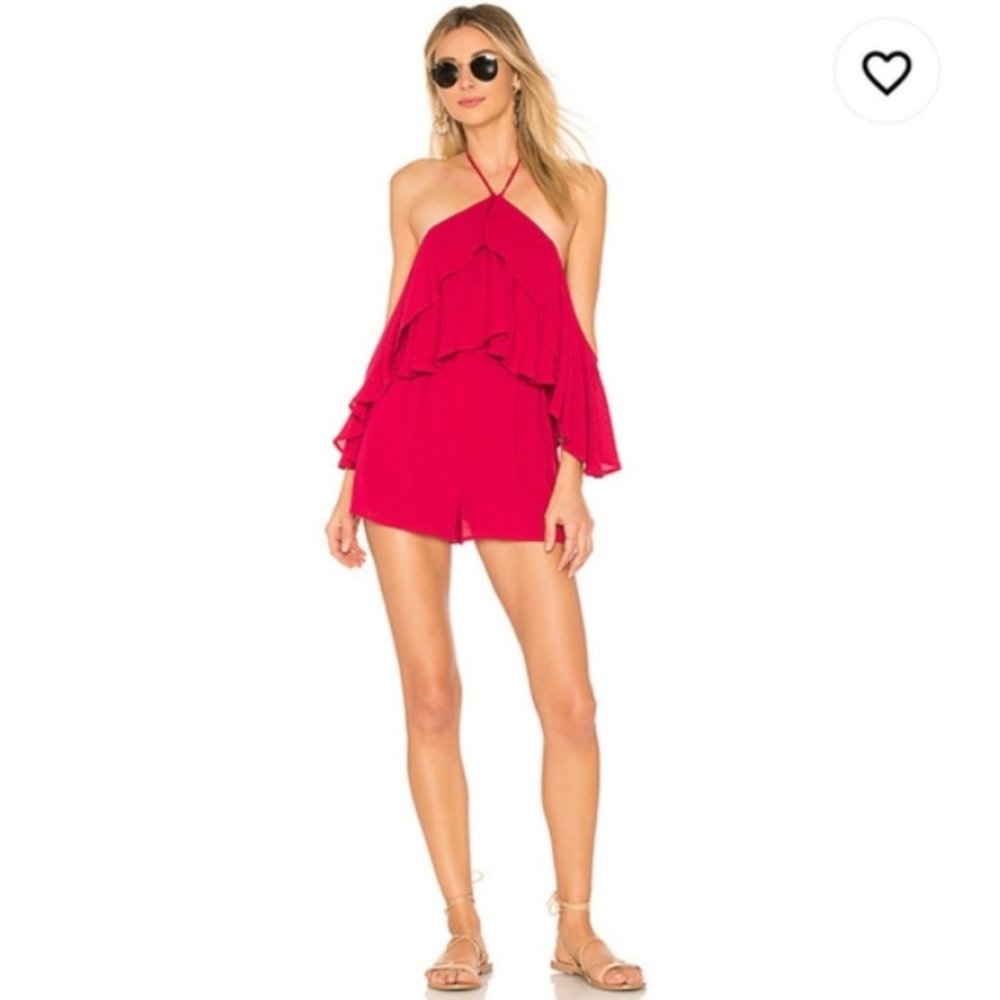 L*Space Seaside Romper Beach Coverup Ruffle Cherry Pink XS NWT